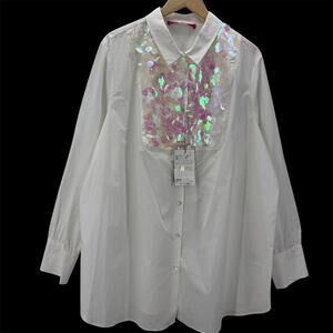 NWT Marina Rinaldi Farnia Embroidered Sequin Poplin Button Shirt Plus Size 22
